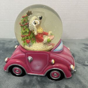 Christmas Musical Snow Globe Car Dog Driving Pink